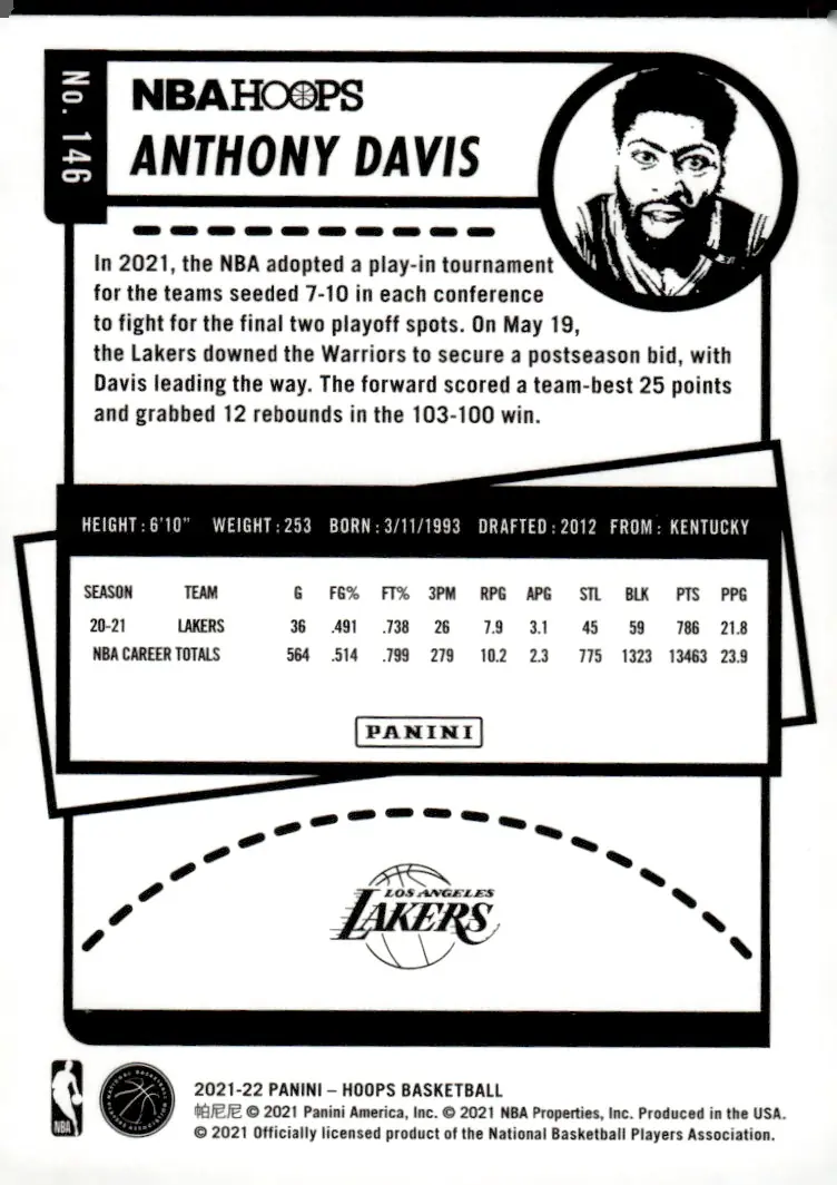 2021-22 NBA Hoops #146 Anthony Davis (back)