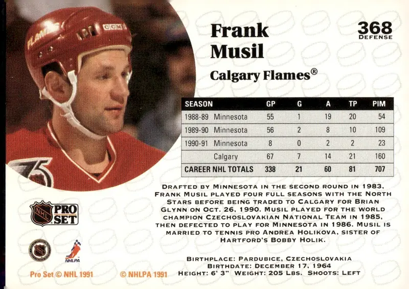 1991-92 Pro Set #368 Frank Musil (back)