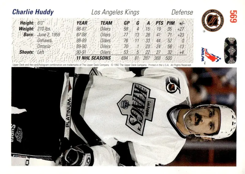 1991-92 Upper Deck #569 Charlie Huddy (back)