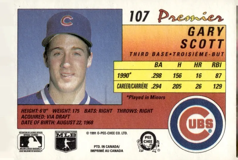 1991 O-Pee-Chee Premier #107 Gary Scott (back)