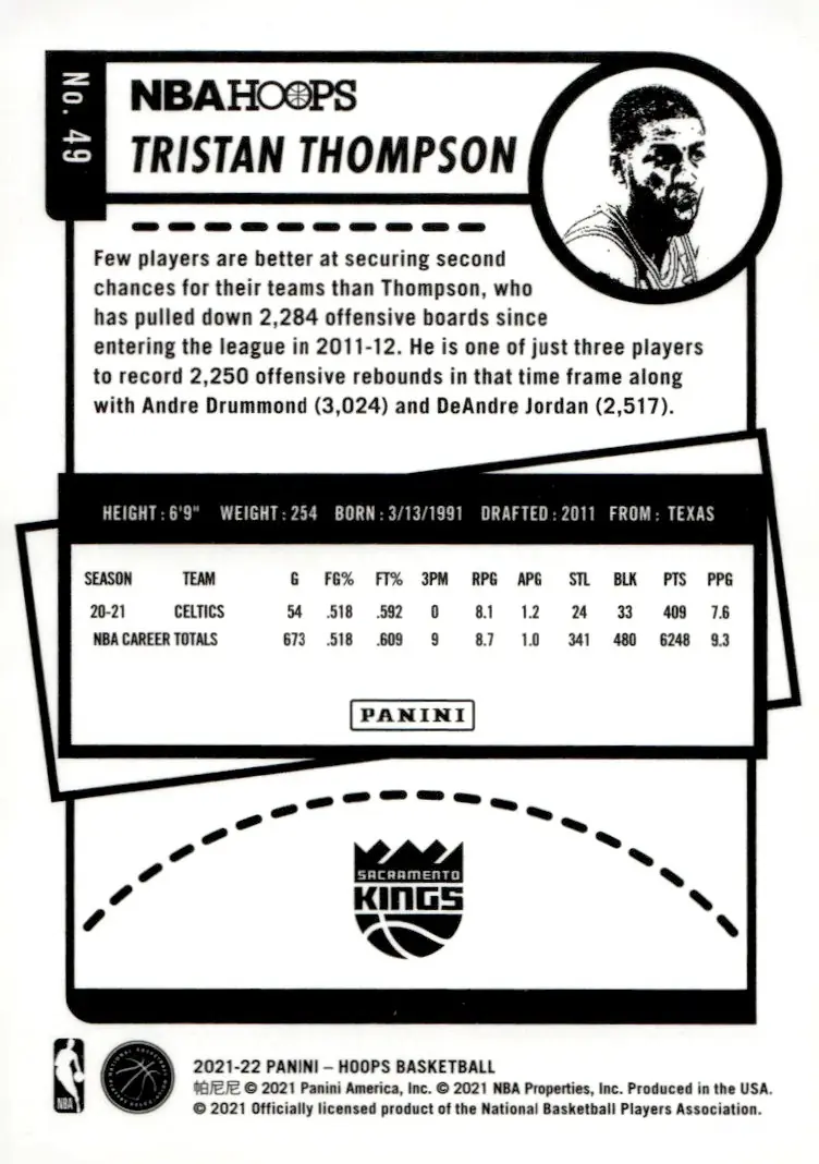 2021-22 NBA Hoops #49 Tristan Thompson (back)