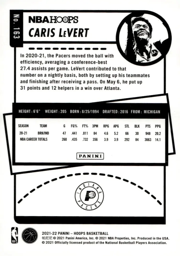 2021-22 NBA Hoops #163 Caris LeVert (back)