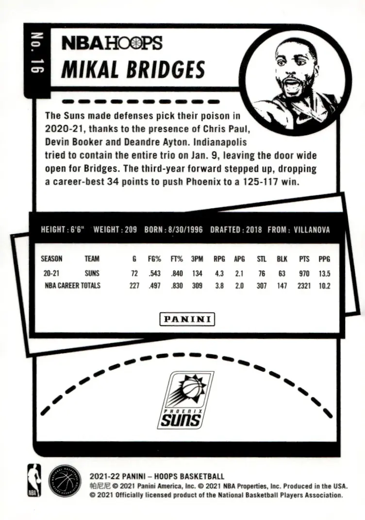 2021-22 NBA Hoops #16 Mikal Bridges (back)