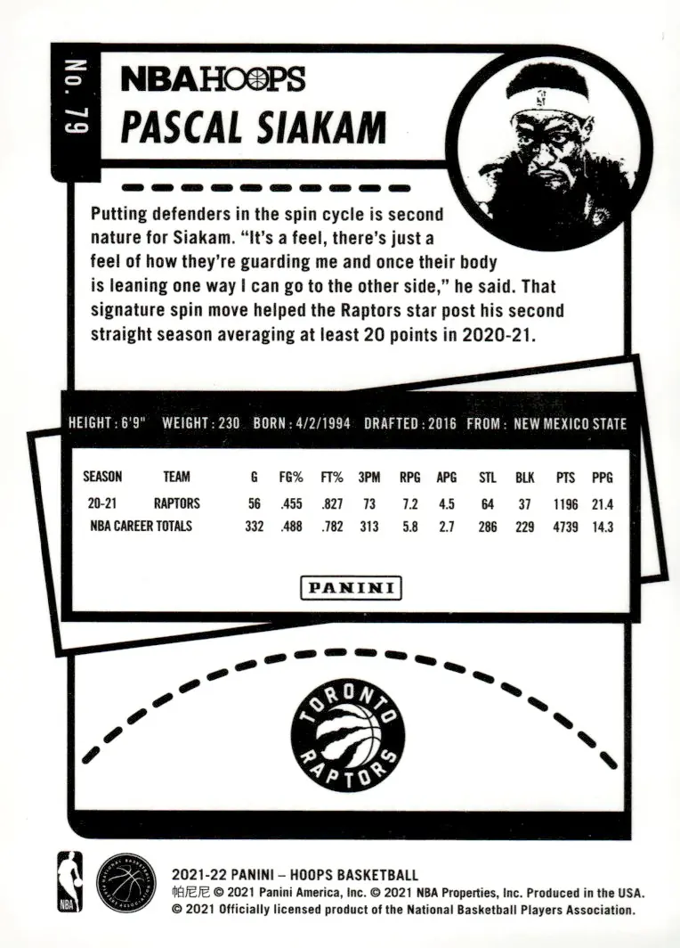 2021-22 NBA Hoops #79 Pascal Siakam (back)