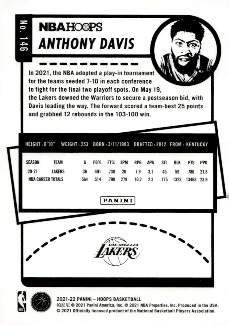 2021-22 NBA Hoops #146 Anthony Davis (back)