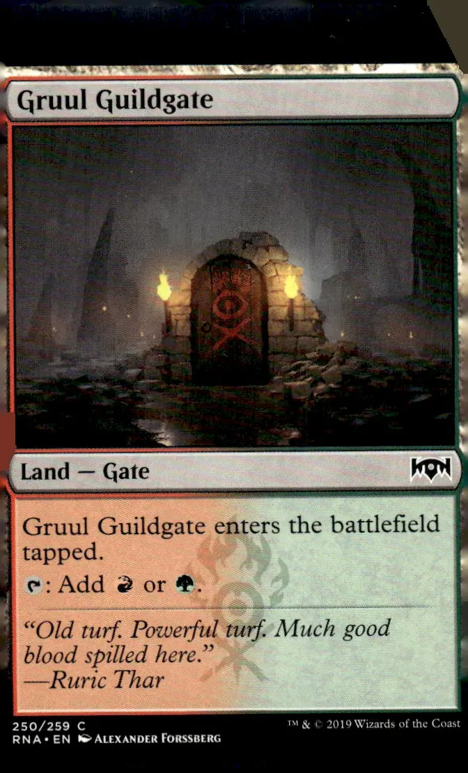 2019 Ravnica Allegiance (RNA) #250/259 Gruul Guildgate (Land — Gate); art by Alexander Forssberg (front)