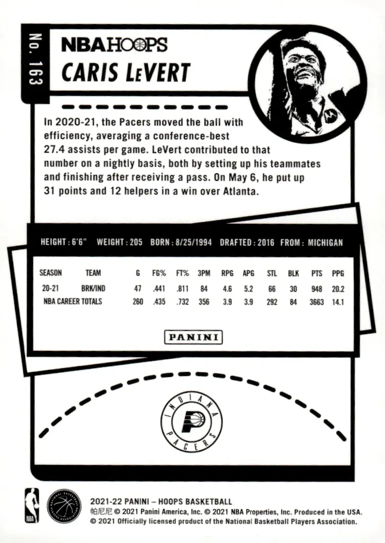 2021-22 NBA Hoops #163 Caris LeVert (back)