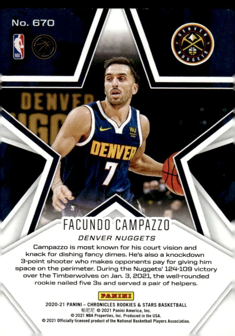 2020-21 Chronicles Basketball #670 Facundo Campazzo (back)