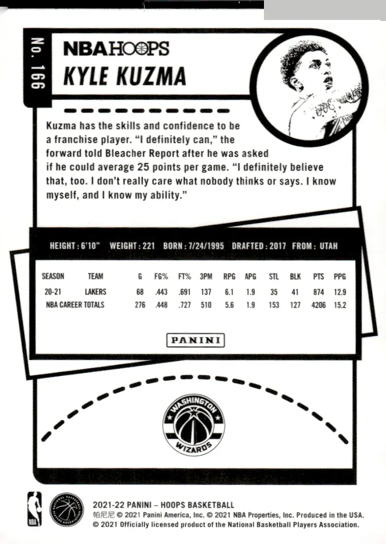 2021-22 NBA Hoops #166 Kyle Kuzma (back)