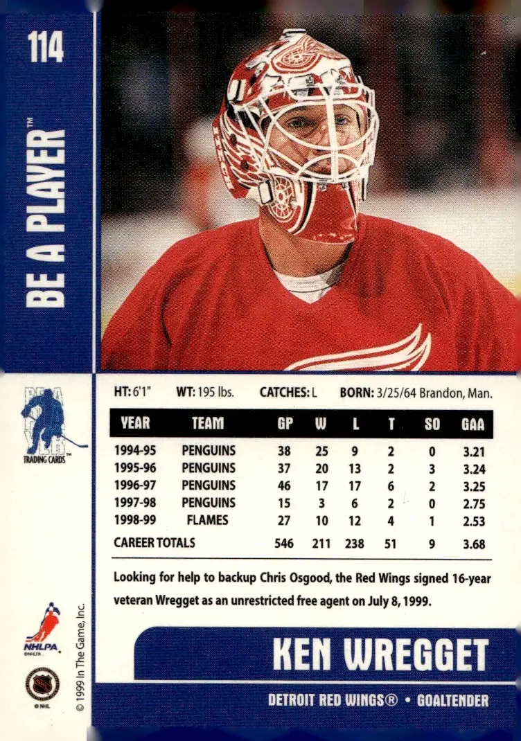 1999-00 Be A Player Memorabilia #114 Ken Wregget (back)