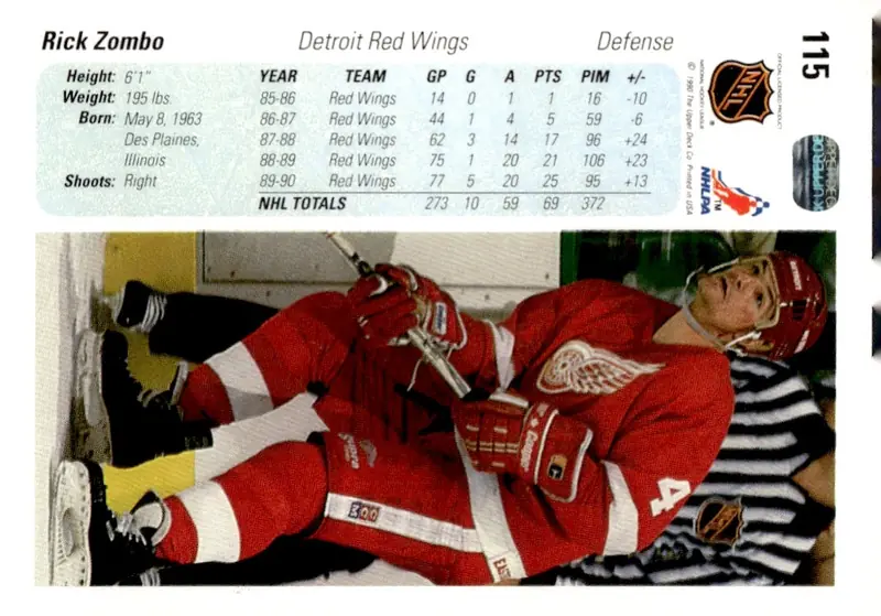 1990-91 Upper Deck #115 Rick Zombo (back)