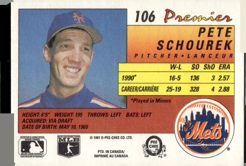 1991 O-Pee-Chee Premier #106 Pete Schourek (back)
