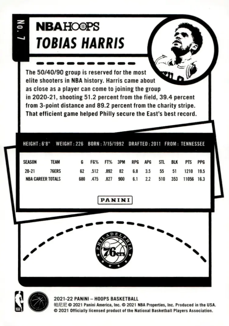 2021-22 NBA Hoops #7 Tobias Harris (back)