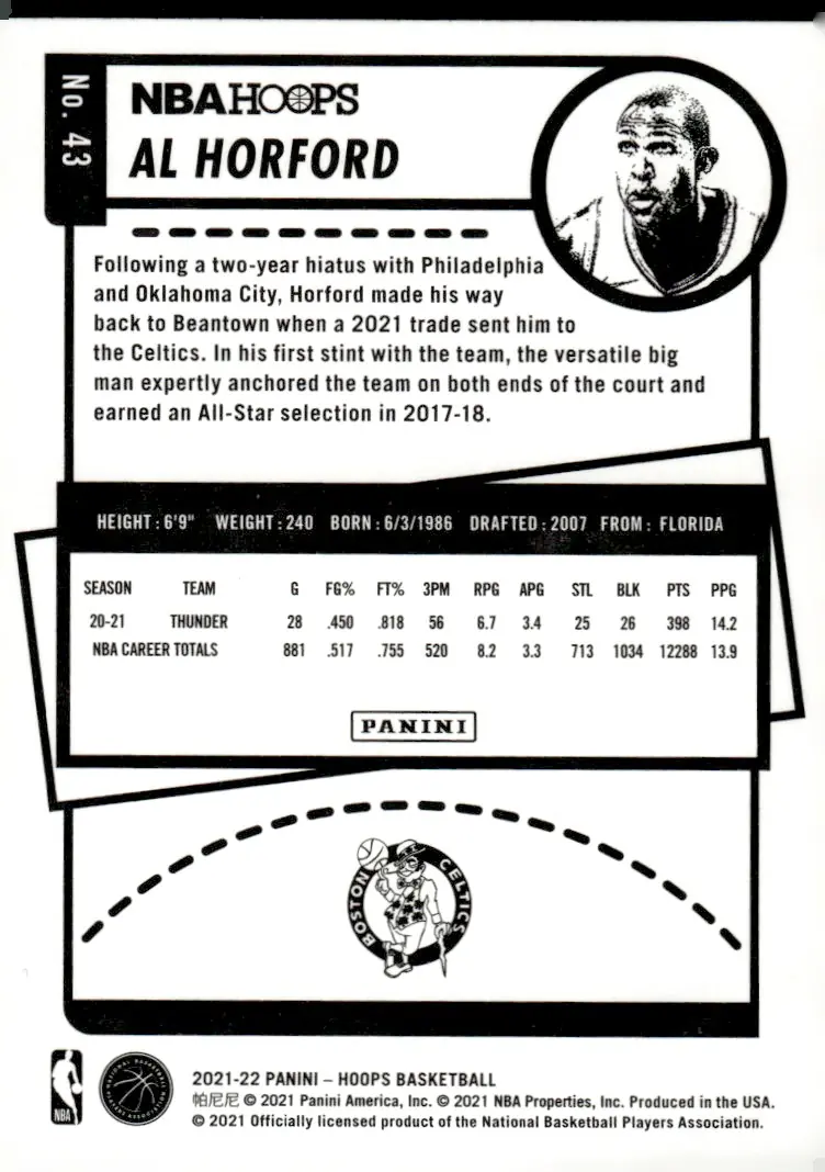 2021-22 NBA Hoops #43 Al Horford (back)
