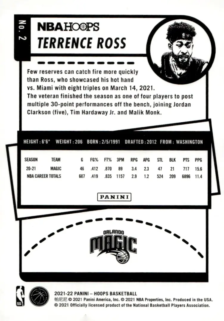 2021-22 NBA Hoops #2 Terrence Ross (back)
