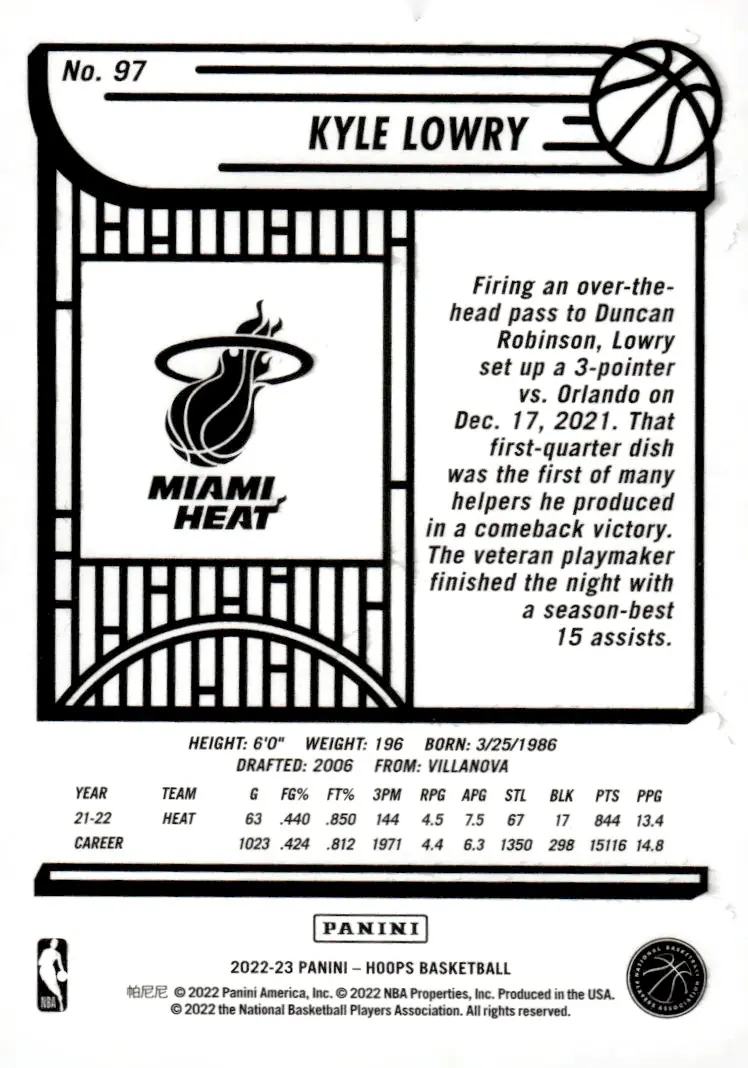 2022-23 NBA Hoops #97 Kyle Lowry (back)