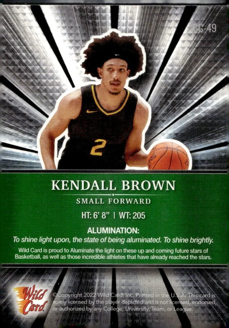 2021-22 Wild Card Alumination Basketball Edition #ABC-49 Kendall Brown (back)