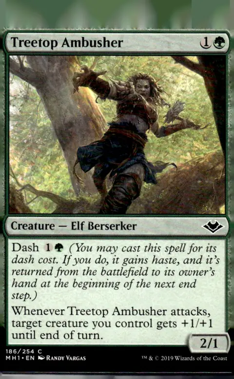 2019 Modern Horizons (MH1) #186/254 Treetop Ambusher (Creature — Elf Berserker); art by Randy Vargas