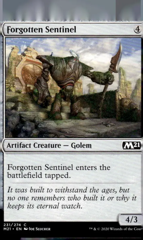 2020 Core Set 2021 (M21) #231/274 Forgotten Sentinel (Artifact Creature — Golem); art by Joe Slucher