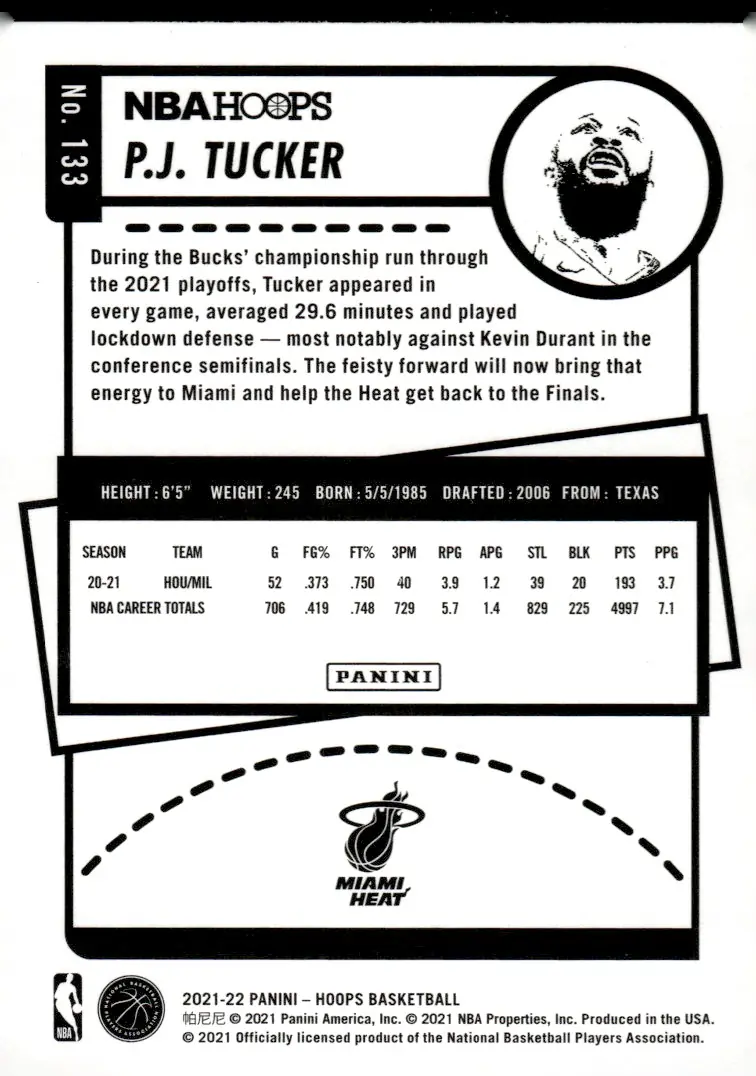 2021-22 NBA Hoops #133 P.J. Tucker (back)