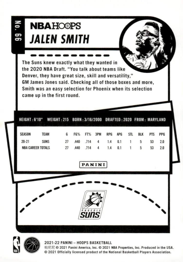 2021-22 NBA Hoops #66 Jalen Smith (back)