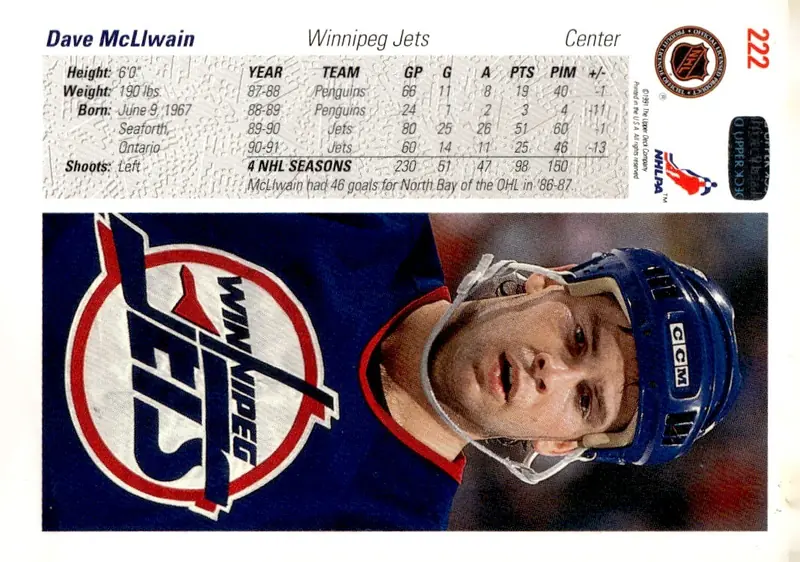 1991-92 Upper Deck #222 Dave McLlwain (back)