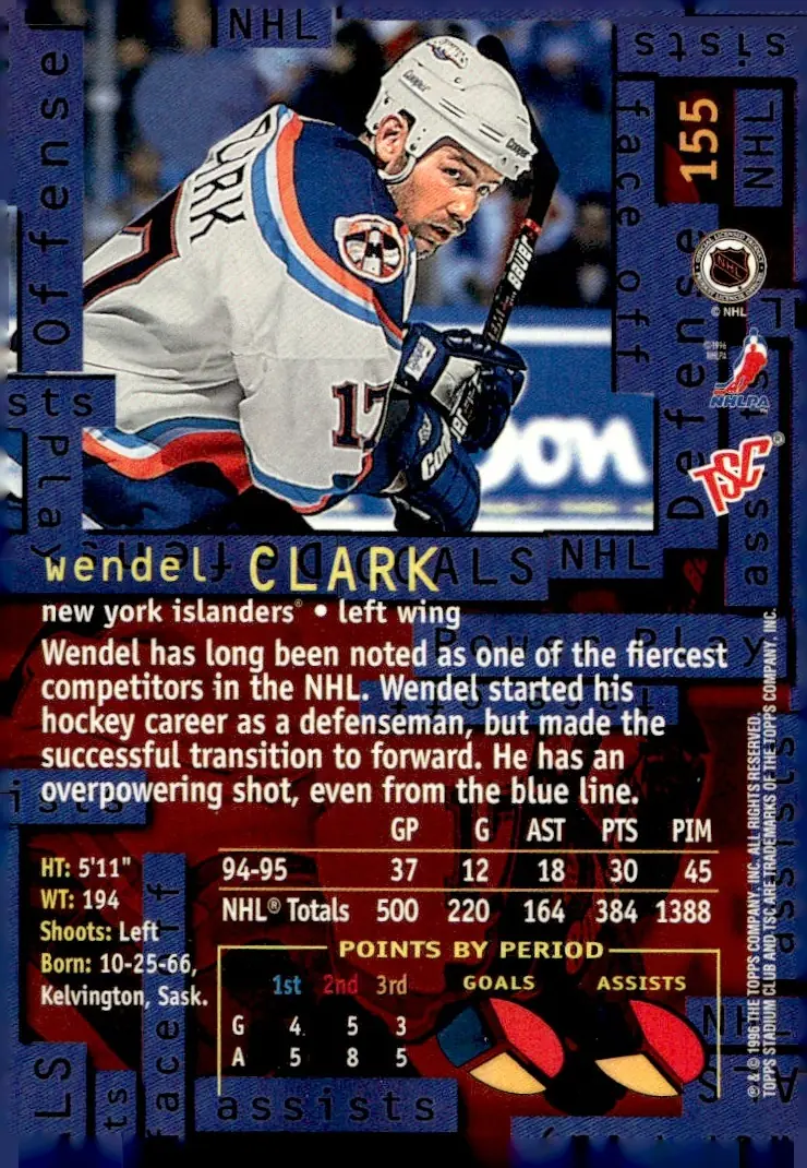 1995-96 Stadium Club #155 Wendel Clark (back)