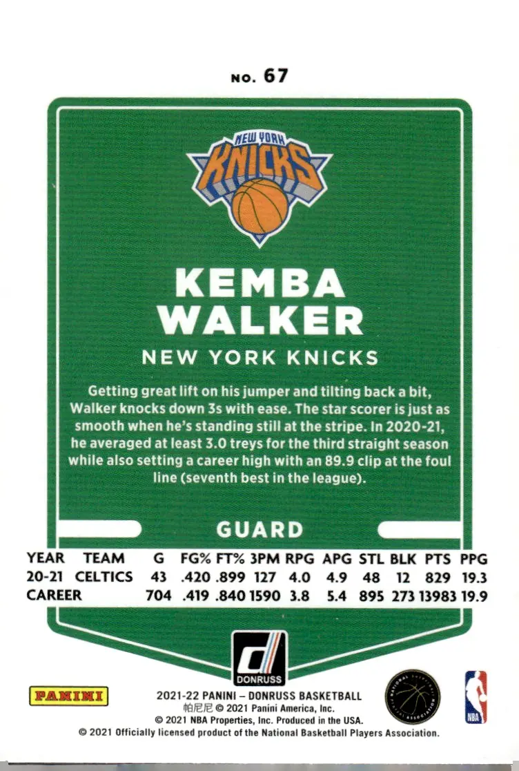 2021-22 Donruss #67 Kemba Walker (back)