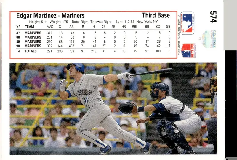 1991 Upper Deck #574 Edgar Martinez (back)