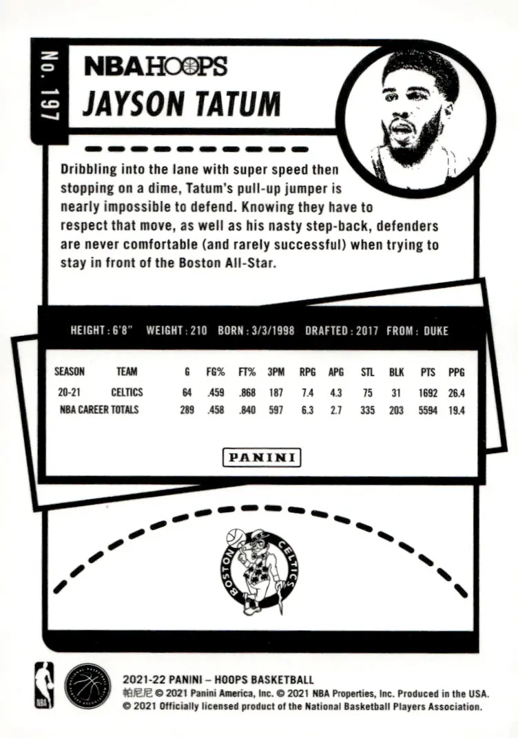 2021-22 NBA Hoops #197 Jayson Tatum (back)