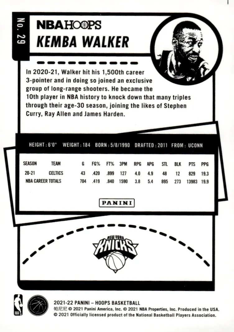 2021-22 NBA Hoops #29 Kemba Walker (back)