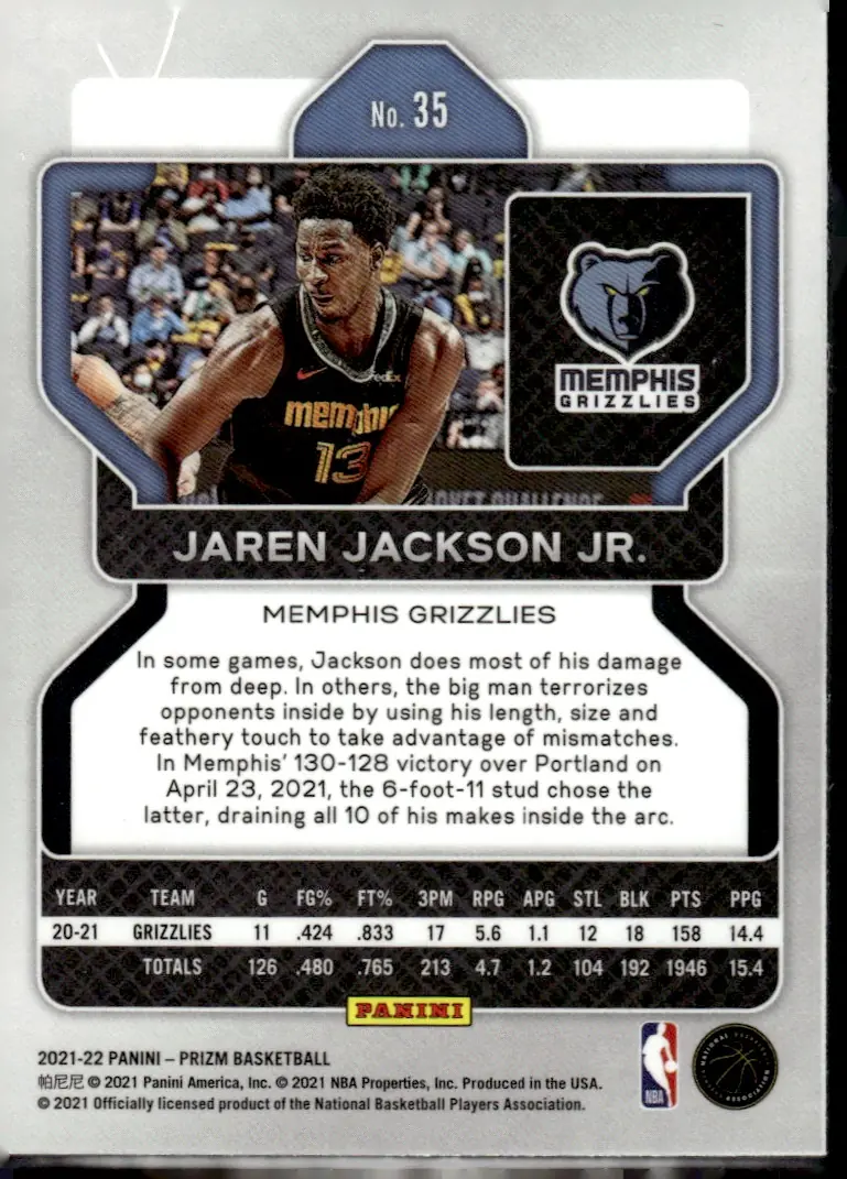 2021-22 Prizm #35 Jaren Jackson Jr. (back)