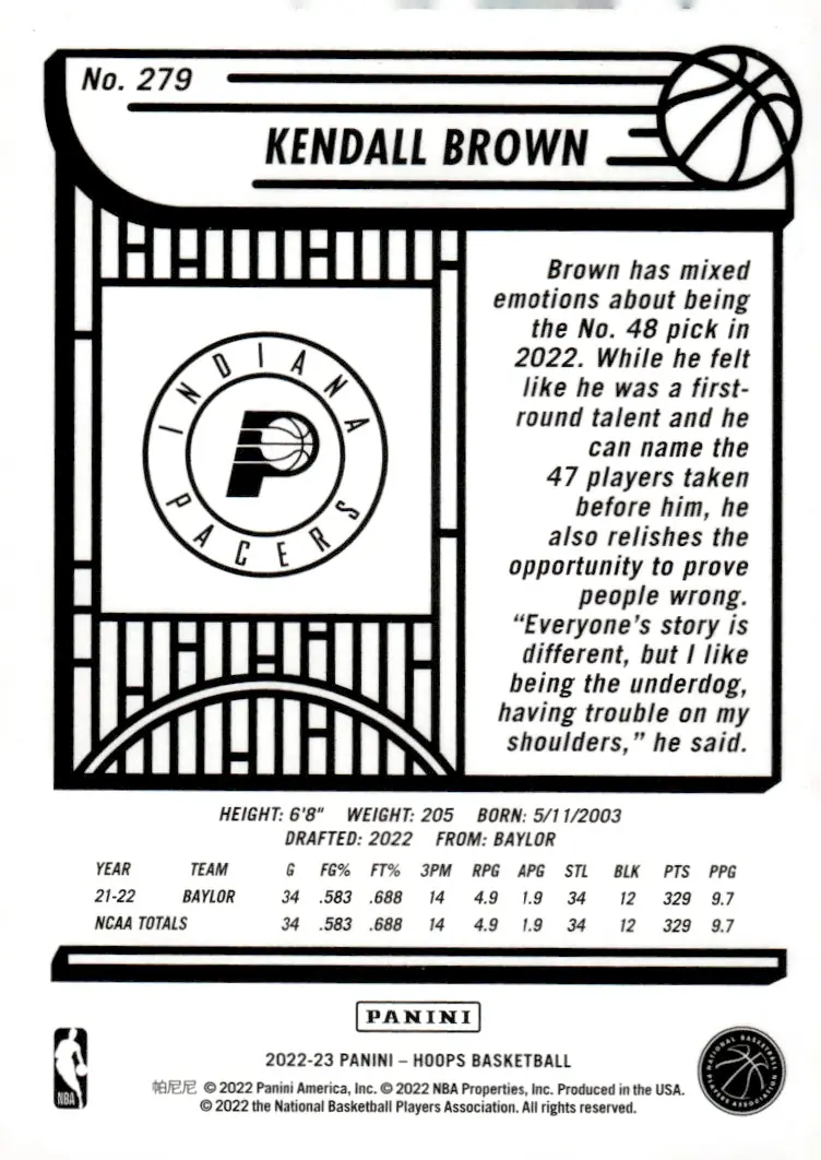 2022-23 NBA Hoops #279 Kendall Brown (back)