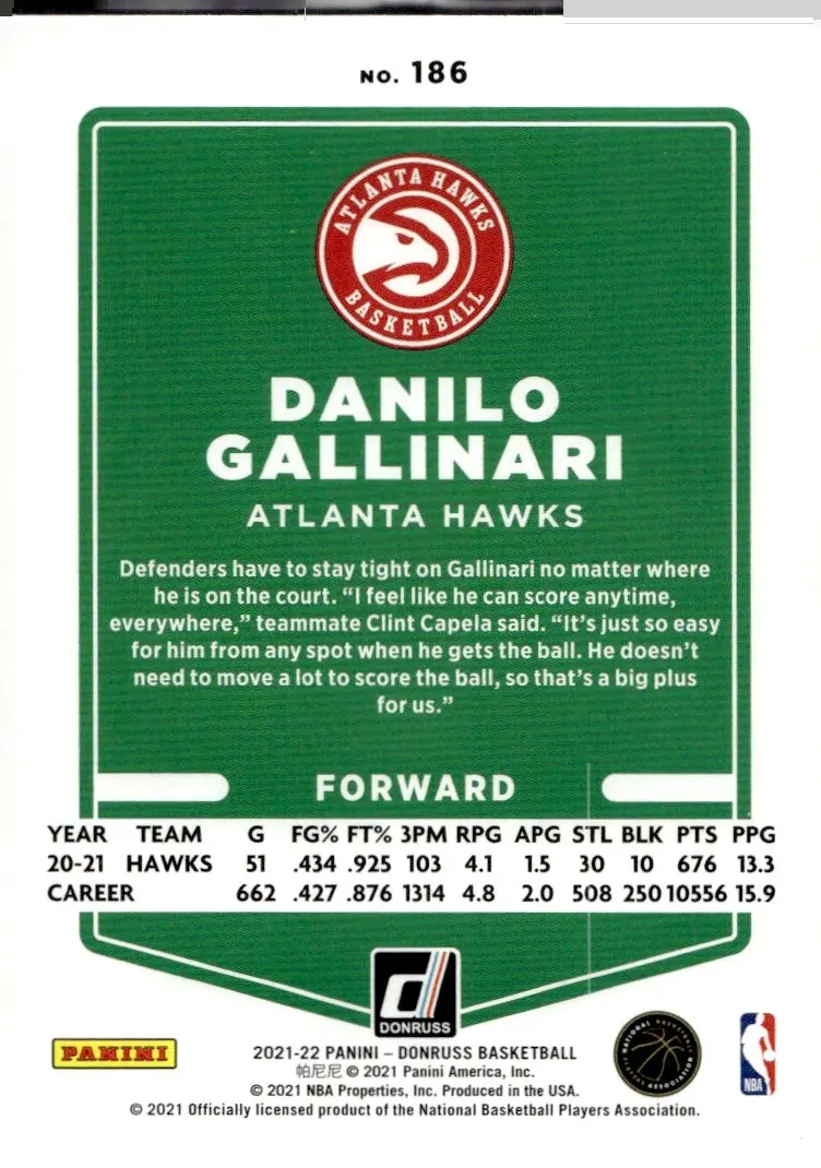 2021-22 Donruss #186 Danilo Gallinari (back)