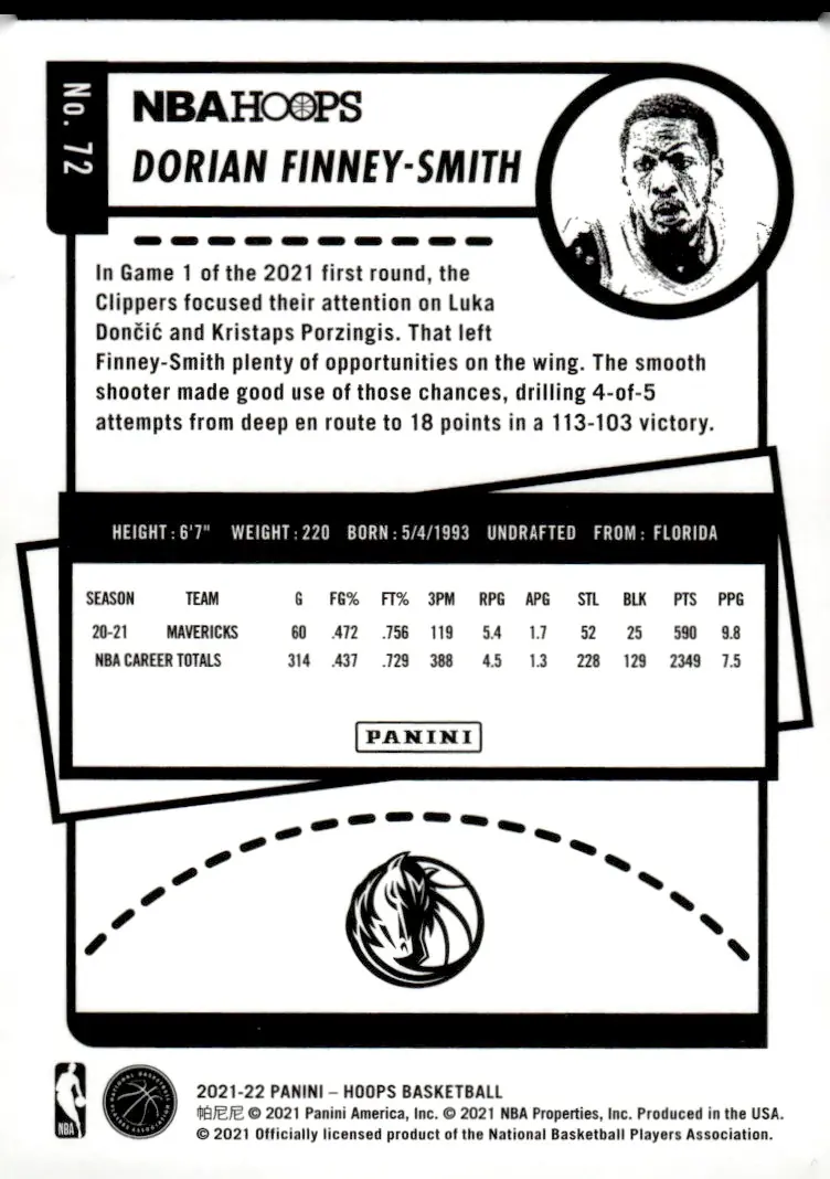 2021-22 NBA Hoops #72 Dorian Finney-Smith (back)