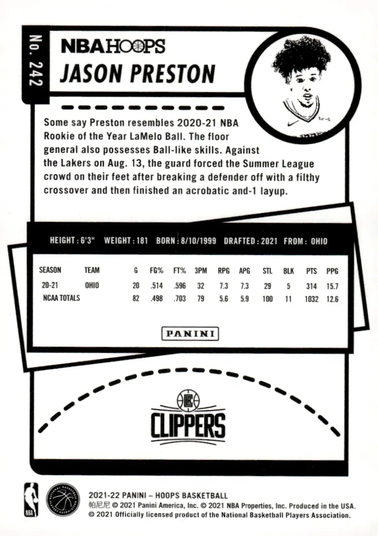2021-22 NBA Hoops #242 Jason Preston (back)