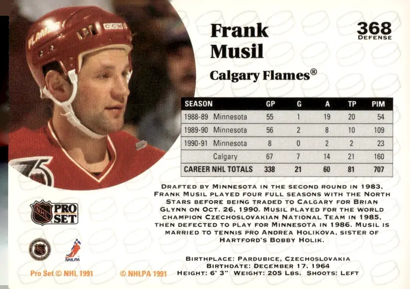 1991-92 Pro Set #368 Frank Musil (back)