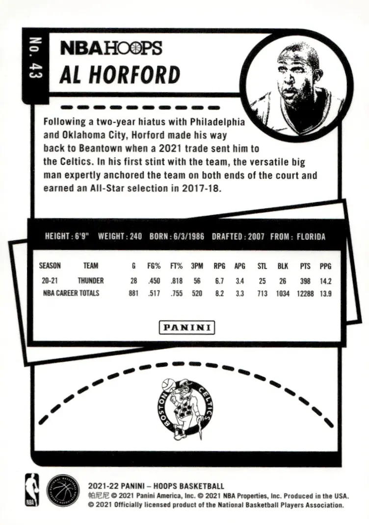 2021-22 NBA Hoops #43 Al Horford (back)