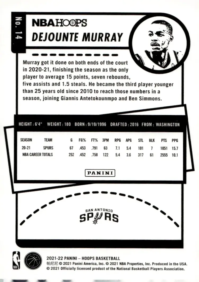 2021-22 NBA Hoops #14 Dejounte Murray (back)