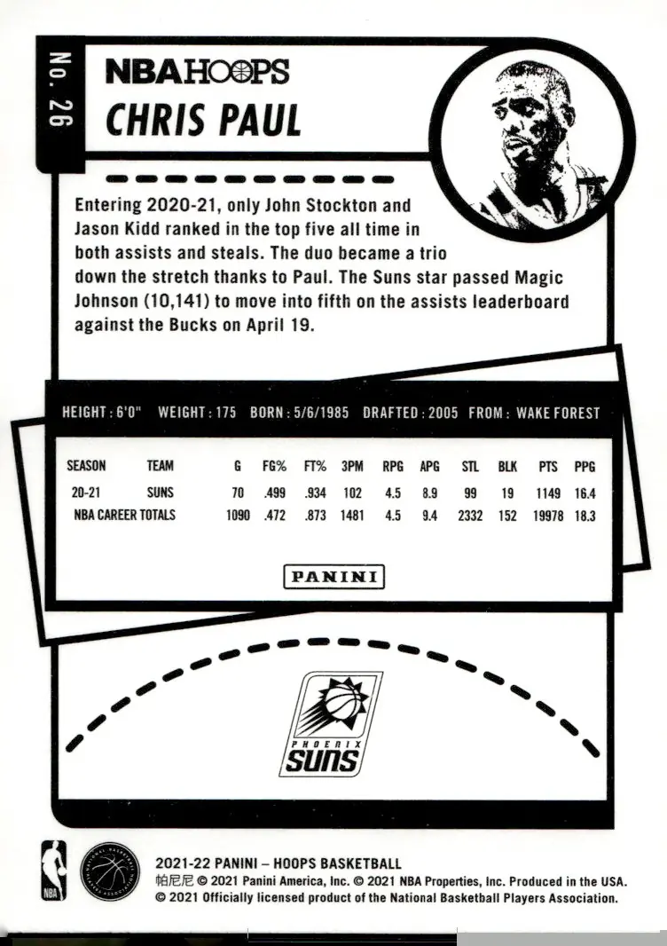 2021-22 NBA Hoops #26 Chris Paul (back)