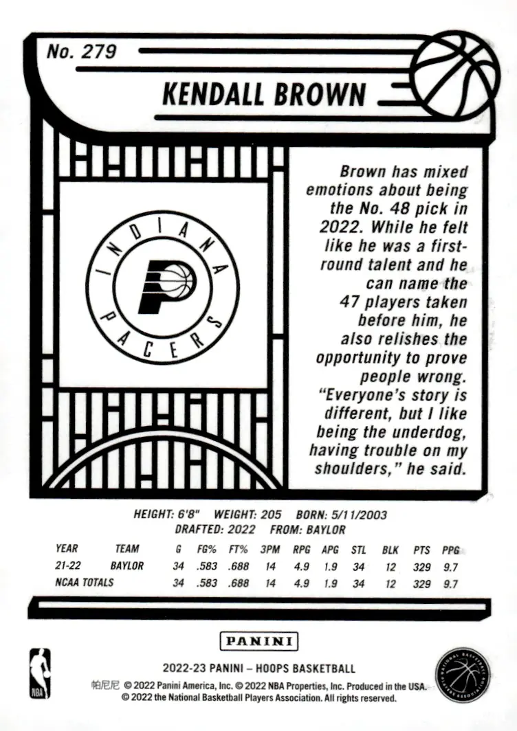 2022-23 NBA Hoops #279 Kendall Brown (back)