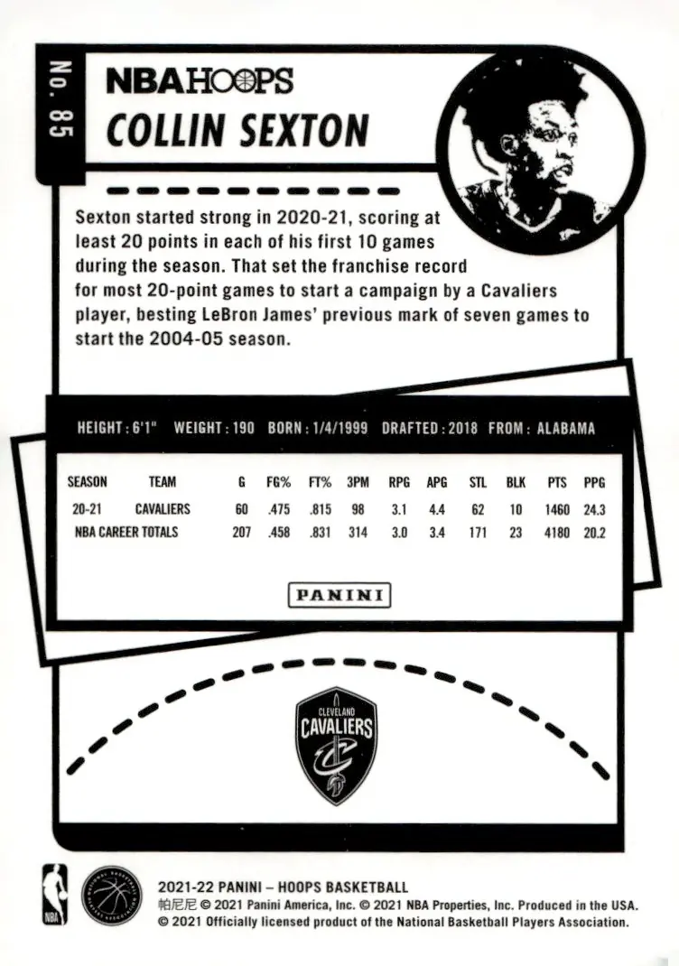 2021-22 NBA Hoops #85 Collin Sexton (back)