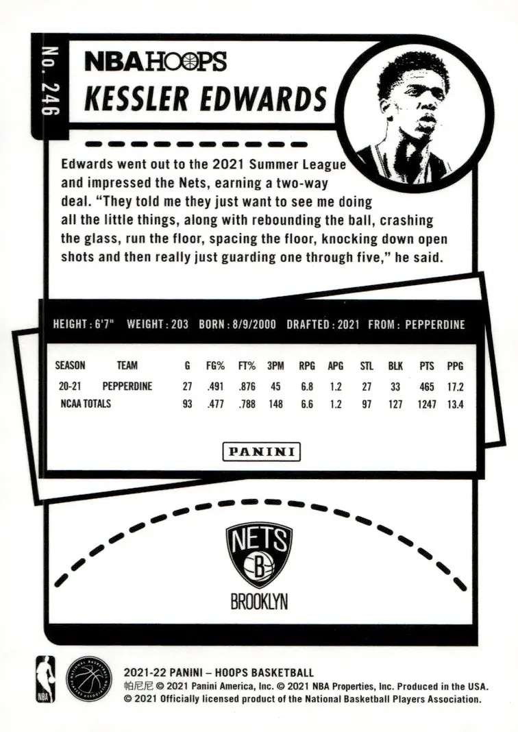 2021-22 NBA Hoops #246 Kessler Edwards (back)
