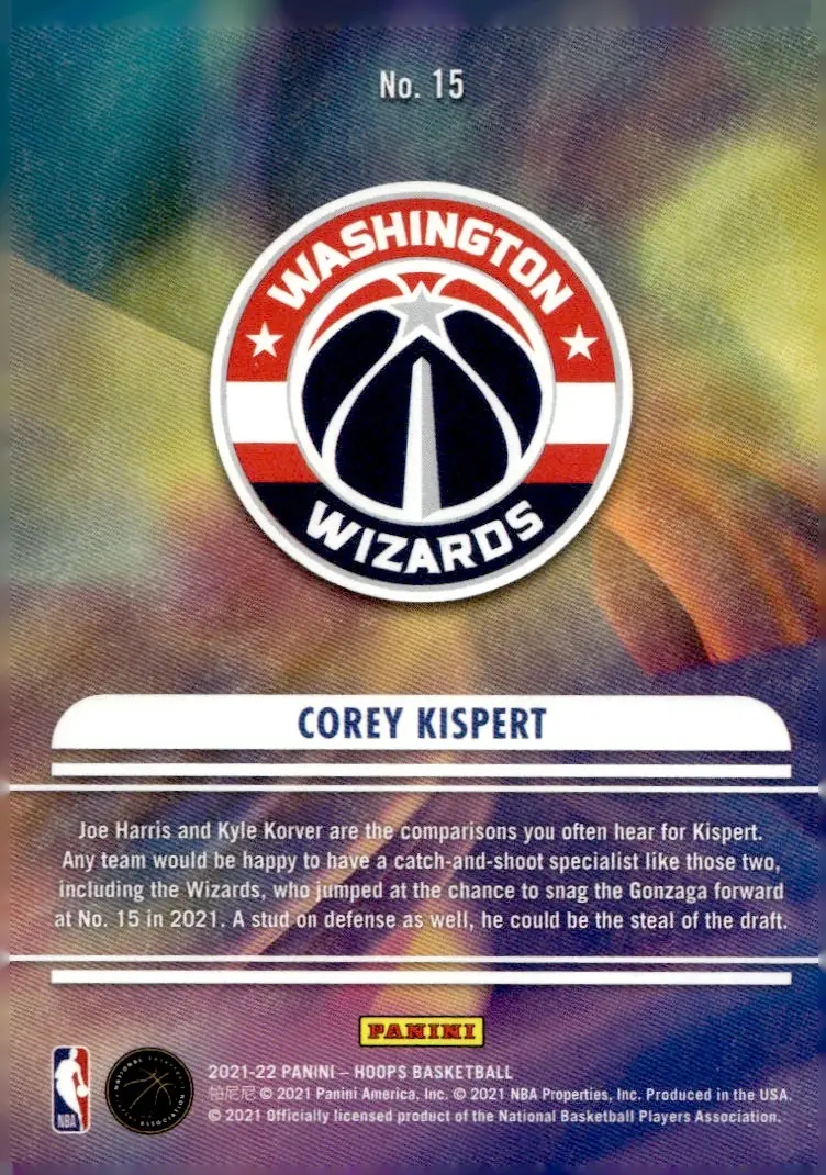 2021-22 NBA Hoops #15 Corey Kispert (back)