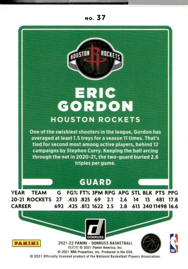 2021-22 Donruss #37 Eric Gordon (back)