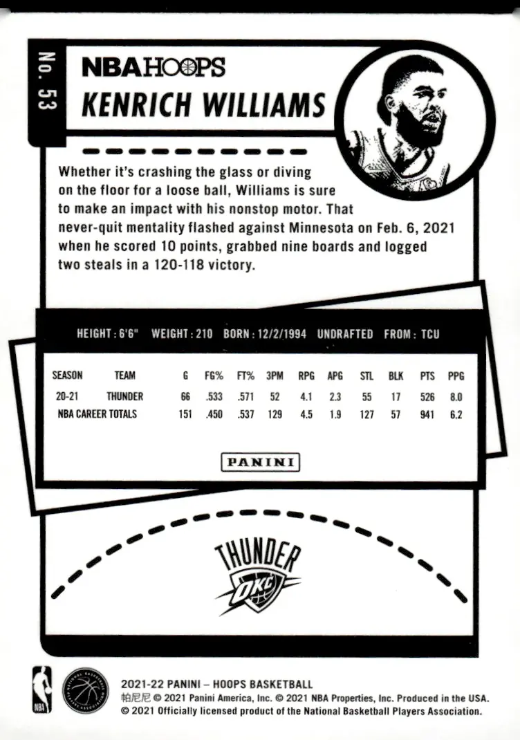 2021-22 NBA Hoops #53 Kenrich Williams (back)