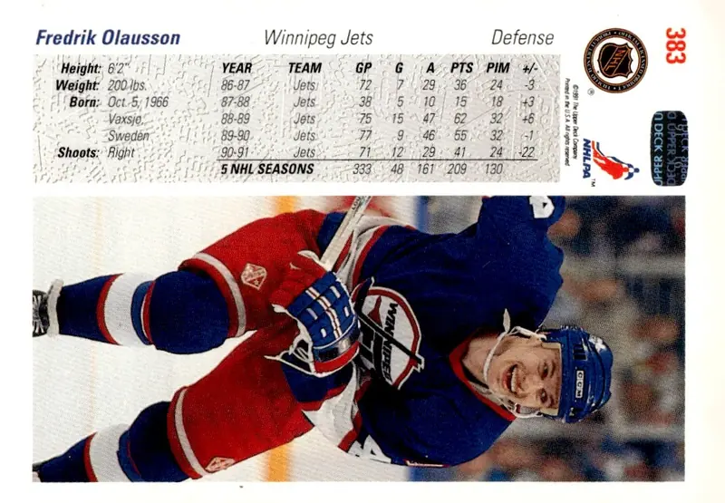 1991-92 Upper Deck #383 Fredrik Olausson (back)