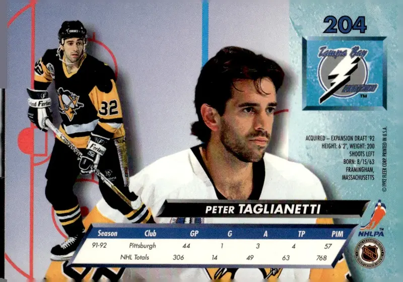 1992-93 Fleer Ultra #204 Peter Taglianetti (back)