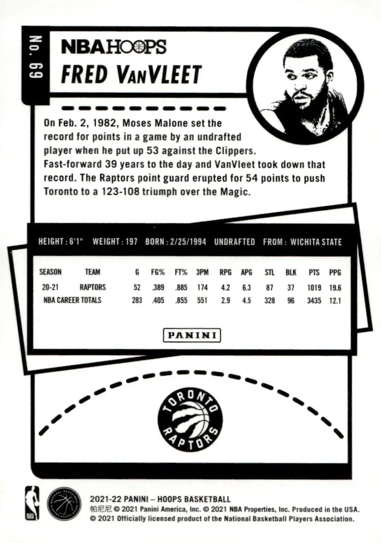 2021-22 NBA Hoops #69 Fred VanVleet (back)