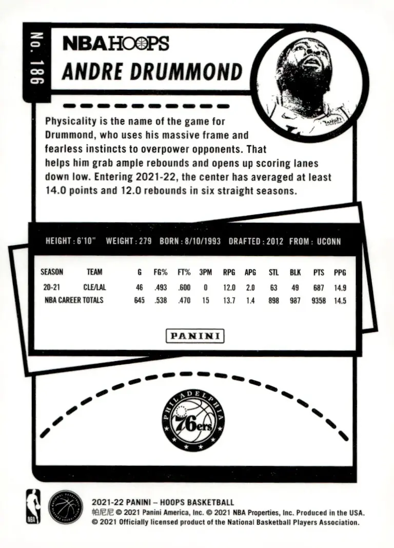 2021-22 NBA Hoops #186 Andre Drummond (back)
